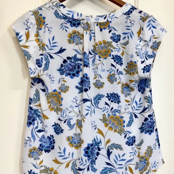 Floral Boho Blouse Petite S Blue Yellow Lightweight Work Top 41 Hawthorn - Picture 3 of 7